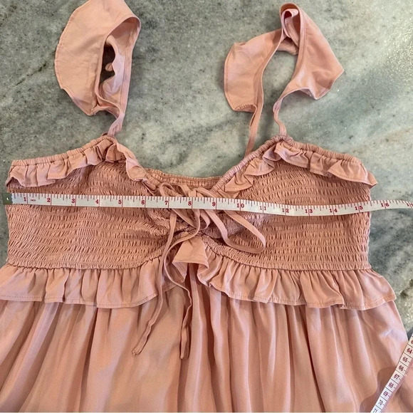 Cupshe Noelle Tie Frill Pink Smocked Chest Mini Dress Size Medium - Picture 6 of 11